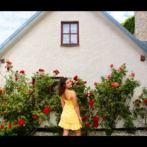 Yellow a-line, adjustable waist dress